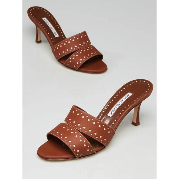 Manolo Blahnik Brown Perforated Leather Jacobro Open Toe Sandals - Size 36 - Picture 1 of 5
